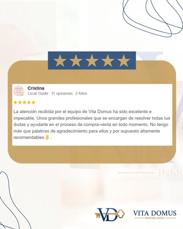 Clientes opinan.
Si quieres vender o comprar tu inmueble con total seguridad, contacta con nuestra Agencia y espera el éxito.
Cuenta con Vita Domus y comparte tu experiencia.

#inmobiliariatenerife #viviendaenventa #vendercasatenerife #alquilar #asesorinmobiliario #vivierencanarias #alquilarcasatenerife #realtortenerife #VenderCasaTenerife #viveentenerife #reseñas #vitadomusinmobiliaria